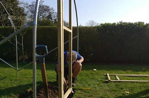 Polytunnel Installation - Frame and door sunk into garden